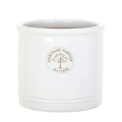 Woodlodge 38cm White / Cream Glazed Heritage Cylinder Pot -Outdoor Garden Care Store 5021346500646 3