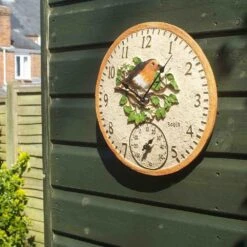 Outside In 12" Robin Wall Clock & Thermometer 8 Outside In 12" Robin Wall Clock & Thermometer -Outdoor Garden Care Store 5050642006347 3