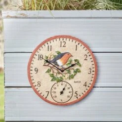 Outside In 12" Robin Wall Clock & Thermometer 9 Outside In 12" Robin Wall Clock & Thermometer -Outdoor Garden Care Store 5050642006347 4