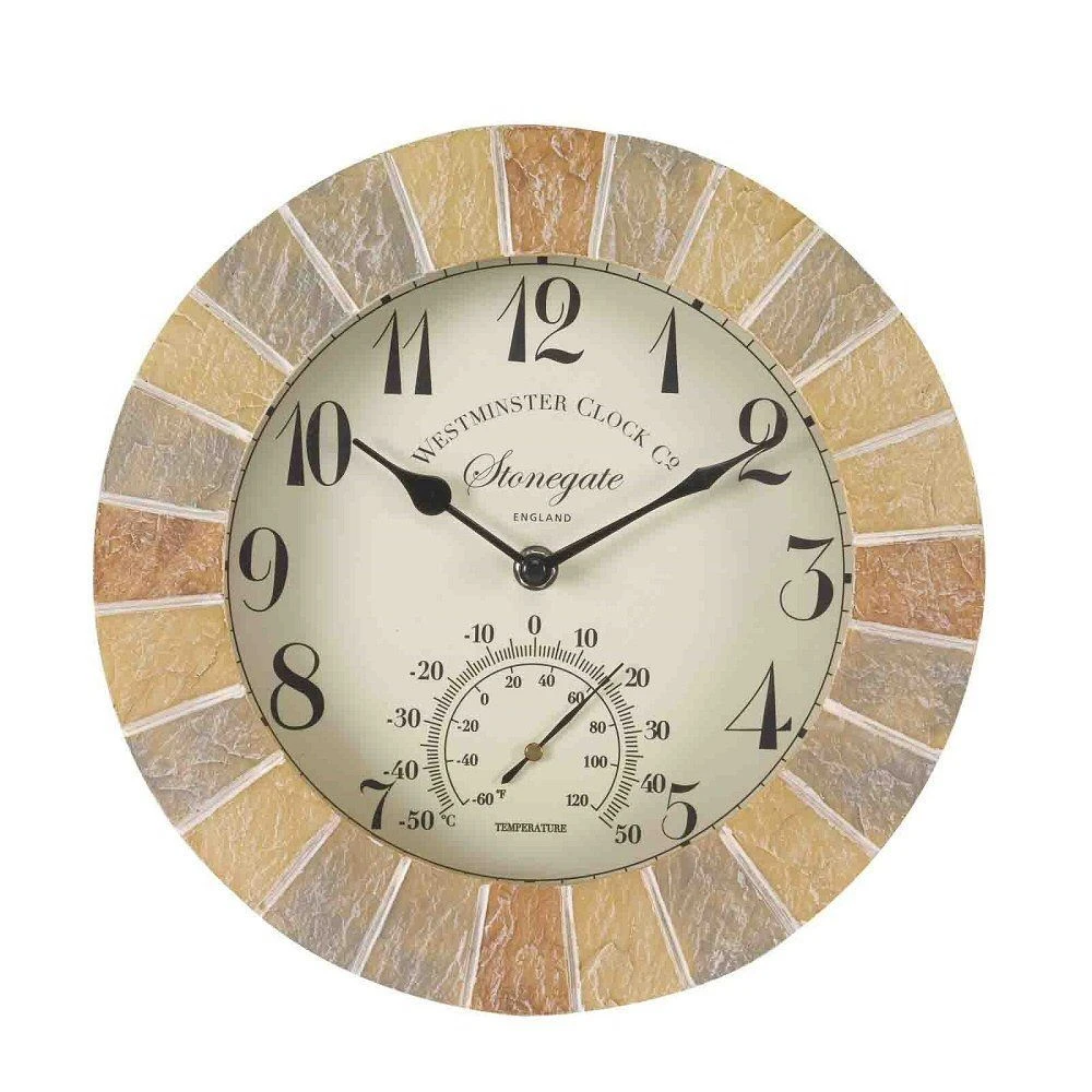 Outside In 10" Stonegate Wall Clock & Thermometer 3 Outside In 10" Stonegate Wall Clock & Thermometer